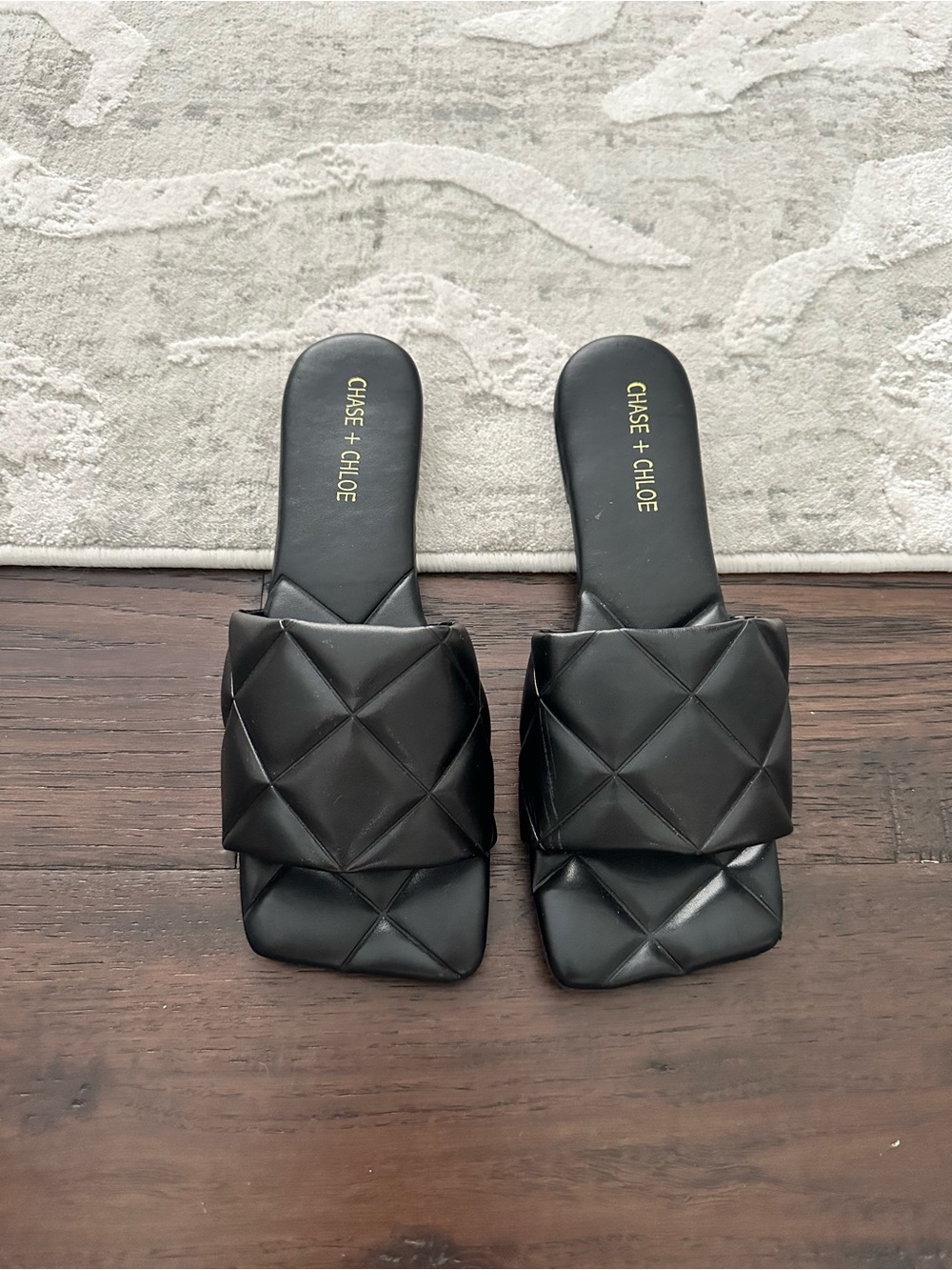 Chase + Chloe Black Quilted Slide Mules